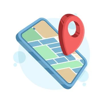 Navigation concept in mobile apps. Smartphone with on-screen map. 스톡 일러스트