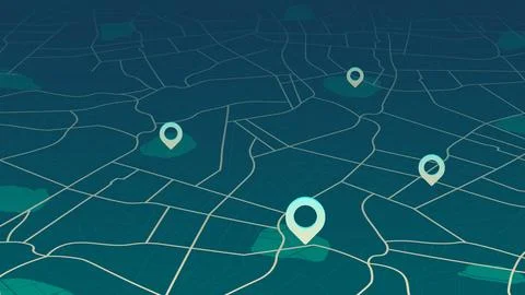 Navigation concept with pin pointers. Location pin on perspective city map Stock Illustration