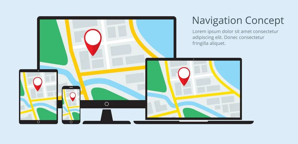 Navigation Concept of Responsive Map Application Stock Illustration