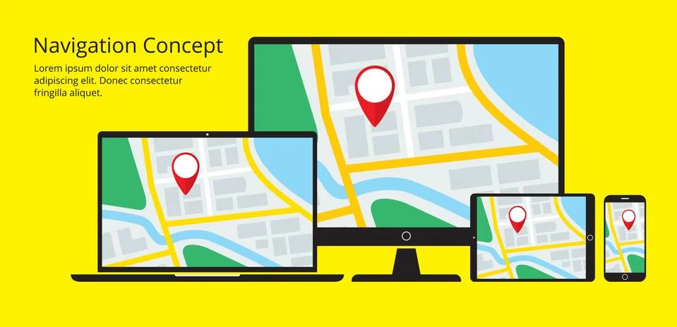 Navigation Concept of Responsive Map Application Stock Illustration