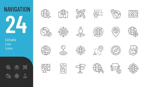 Navigation Editable Icons set. Stock Illustration
