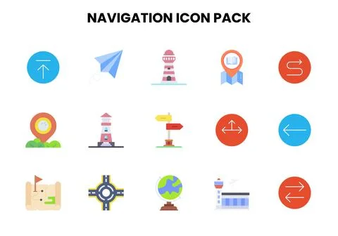 Navigation Flat Graphics Icons Pack Stock Illustration