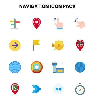 Navigation Flat Icons Pack Stock Illustration