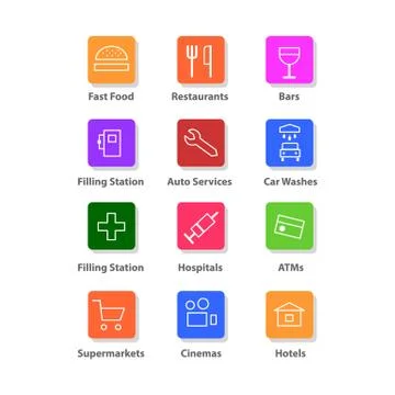 Navigation flat icons set Stock Illustration