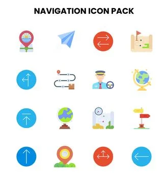 Navigation Flat Set Icons Pack Stock Illustration