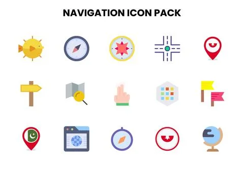 Navigation Flat Set Icons Pack 스톡 일러스트
