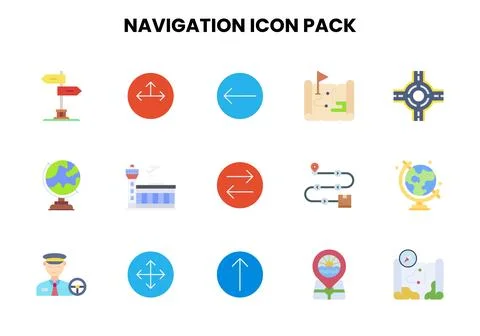 Navigation Flat Set Icons Pack 스톡 일러스트