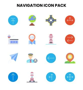 Navigation Flat UI Icons Pack Stock Illustration
