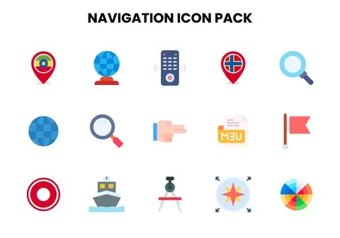 Navigation Flat Vector Icons Pack Stock Illustration