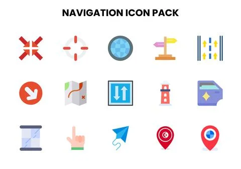 Navigation Flat Vector Icons Pack 스톡 일러스트