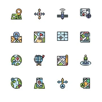 Navigation gps direction maps. Set outline icon EPS 10 vector format. Profess Stock Illustration