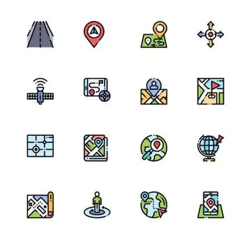 Navigation gps direction maps. Set outline icon EPS 10 vector format. Profess Illustrazione stock