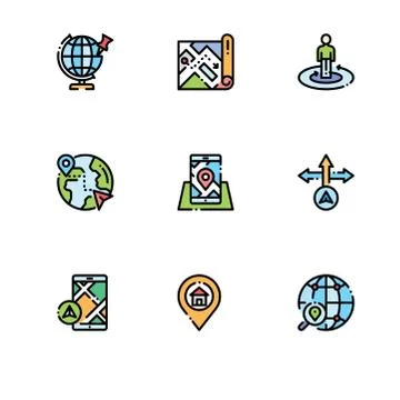 Navigation gps direction maps. Set outline icon EPS 10 vector format. Profess Stock Illustration