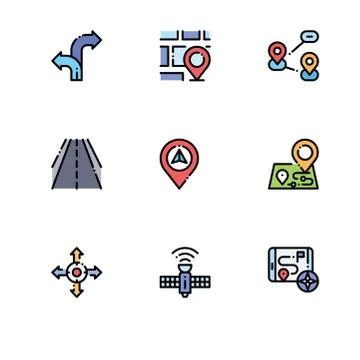 Navigation gps direction maps. Set outline icon EPS 10 vector format. Profess Stock Illustration
