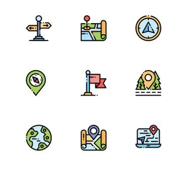 Navigation gps direction maps. Set outline icon EPS 10 vector format. Profess Stock Illustration