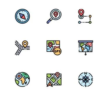 Navigation gps direction maps. Set outline icon EPS 10 vector format. Profess Stock Illustration