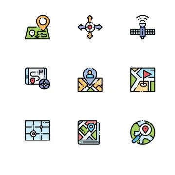 Navigation gps direction maps. Set outline icon EPS 10 vector format. Profess Illustrazione stock