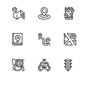 Navigation gps direction maps. Set outline icon EPS 10 vector format. Profess Stock Illustration