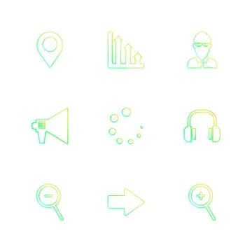 Navigation , graph , avtar , speaker,  progress , headset ,search , zoom out, Stock Illustration