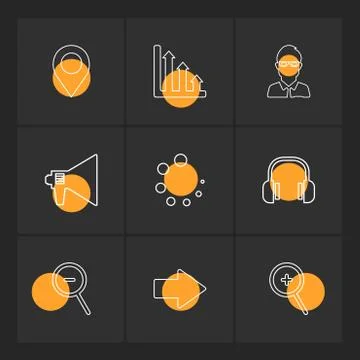 Navigation , graph , avtar , speaker,  progress , headset ,search , zoom out, Stockillustratie