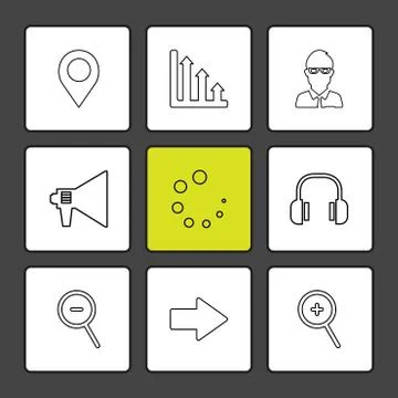 Navigation , graph , avtar , speaker,  progress , headset ,search , zoom out, Stockillustratie