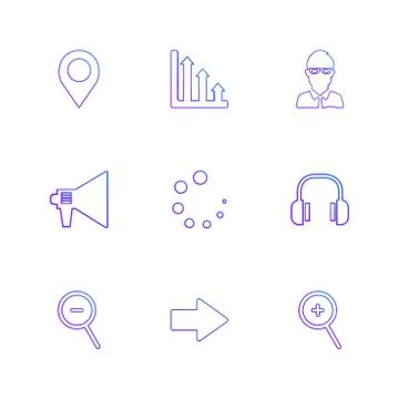Navigation , graph , avtar , speaker,  progress , headset ,search , zoom out, Stock Illustration