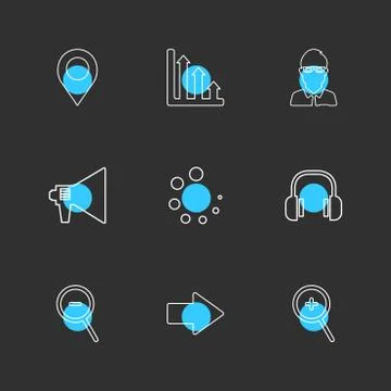 Navigation , graph , avtar , speaker,  progress , headset ,search , zoom out, イラスト素材