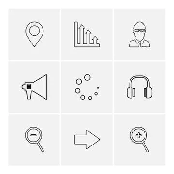 Navigation , graph , avtar , speaker,  progress , headset ,search , zoom out, Stockillustratie
