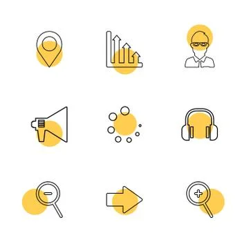 Navigation , graph , avtar , speaker,  progress , headset ,search , zoom out, Stockillustratie