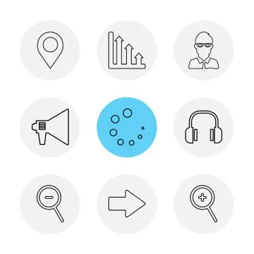Navigation , graph , avtar , speaker,  progress , headset ,search , zoom out, イラスト素材