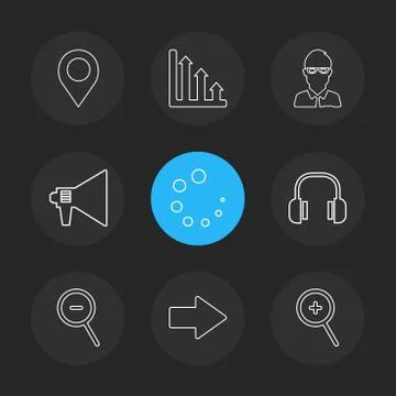 Navigation , graph , avtar , speaker,  progress , headset ,search , zoom out, Stockillustratie
