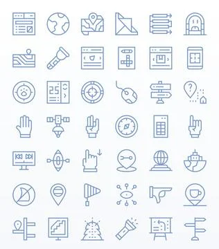 Navigation Grid Fitted Vector Set with 42 64x64 Regular Line Icons Stock Illustration
