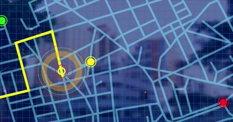 Navigation map line scheme over time-lapse of city traffic in background Stock Footage 191100650