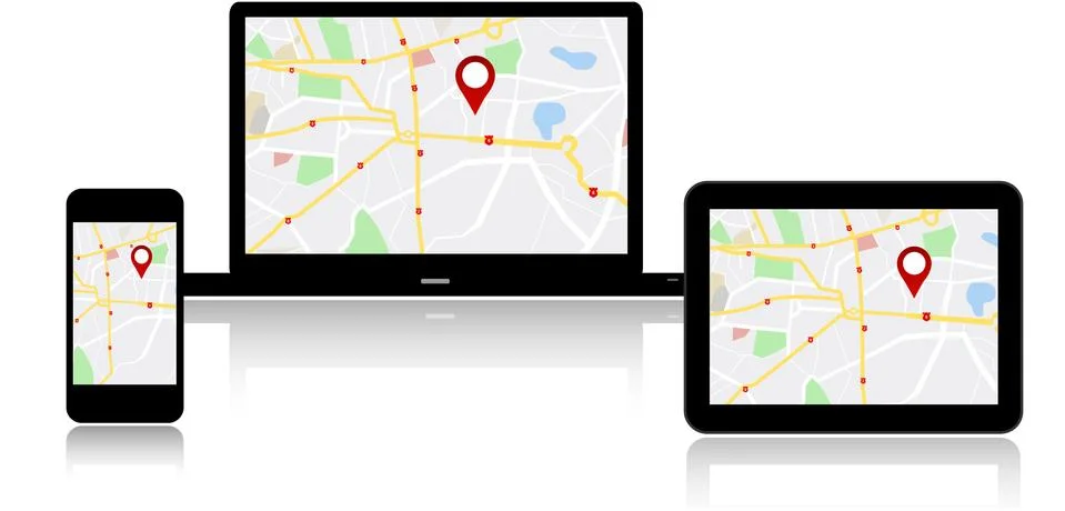 Navigation map on on multiple devices 库存插图
