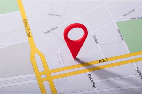 Navigation Map With Red Pin Pointer Stock Photos