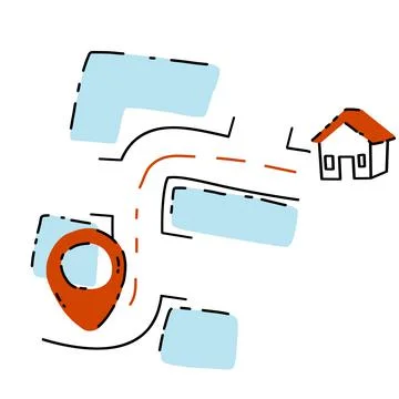 Navigation map. Route from point to house. Illustrazione stock