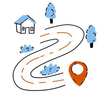 Navigation map. Route from point to house. Delivery and way. Illustrazione stock