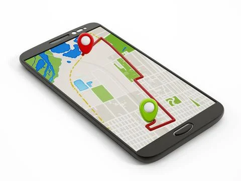 Navigation map on smartphone Navigation map on smartphone isolated on whit... Stock Photos