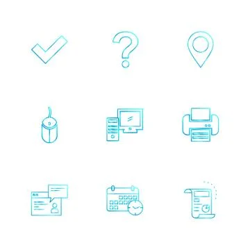Navigation , mouse , printer ,  qustion mark , computer , devices , printer   Stock Illustration