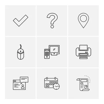 Navigation , mouse , printer ,  qustion mark , computer , devices , printer   Stock Illustration