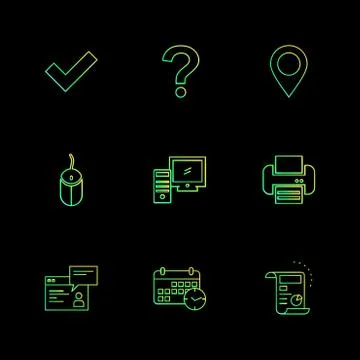 Navigation , mouse , printer ,  qustion mark , computer , devices , printer   Stock Illustration