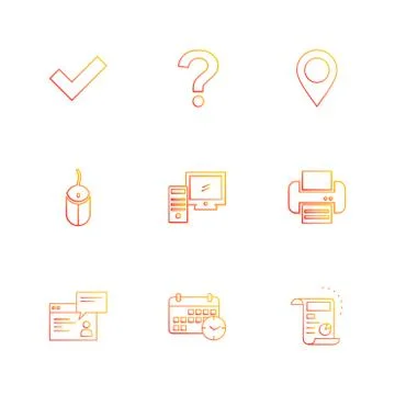 Navigation , mouse , printer ,  qustion mark , computer , devices , printer   Stock Illustration