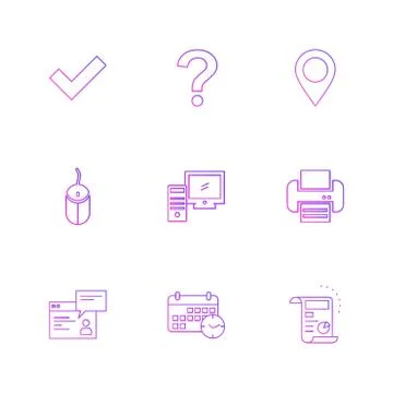 Navigation , mouse , printer ,  qustion mark , computer , devices , printer   Stock Illustration