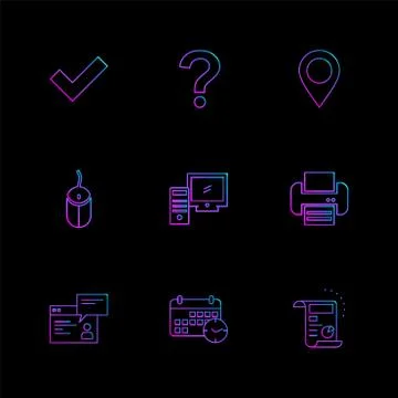 Navigation , mouse , printer ,  qustion mark , computer , devices , printer   Stock Illustration