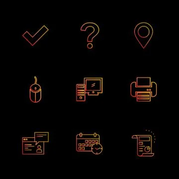 Navigation , mouse , printer ,  qustion mark , computer , devices , printer   Stock Illustration