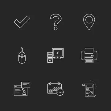 Navigation , mouse , printer ,  qustion mark , computer , devices , printer   Stock Illustration