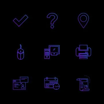 Navigation , mouse , printer ,  qustion mark , computer , devices , printer   Stock Illustration