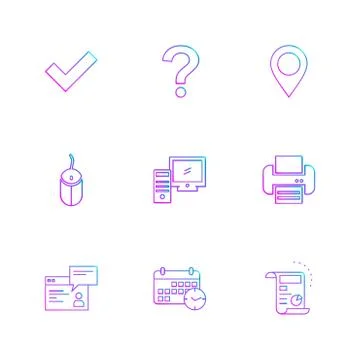 Navigation , mouse , printer ,  qustion mark , computer , devices , printer   Stock Illustration