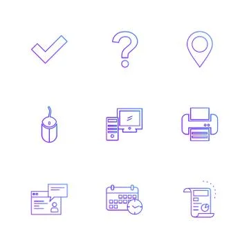 Navigation , mouse , printer ,  qustion mark , computer , devices , printer   Stock Illustration