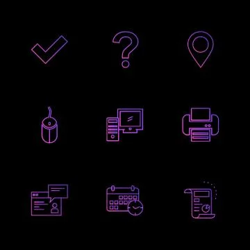 Navigation , mouse , printer ,  qustion mark , computer , devices , printer   Stock Illustration